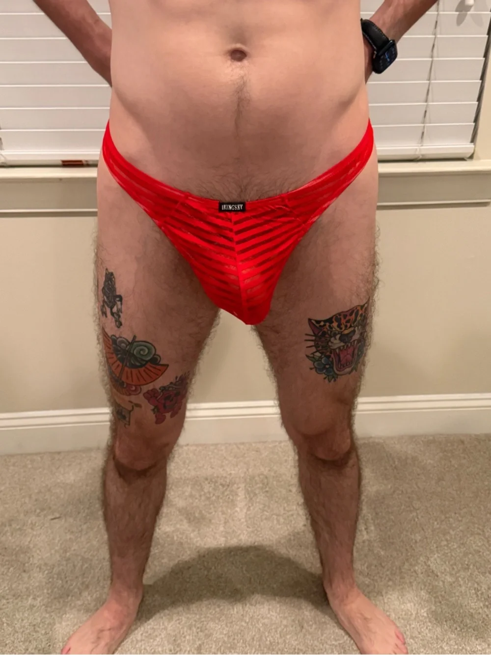 Men's Red Sheet Striped Thong Large NWOT - Picture 3 of 5